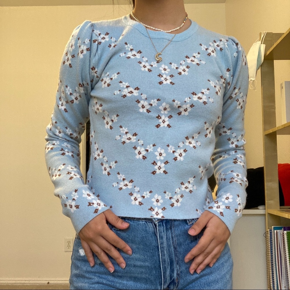 light blue flower sweater